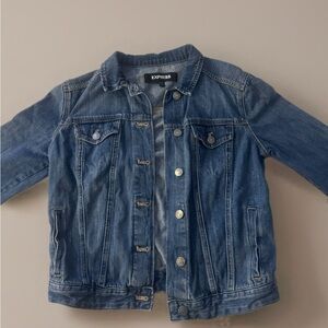 EXPRESS Jeans Women S Dark Wash Lightly Distressed Denim Jacket